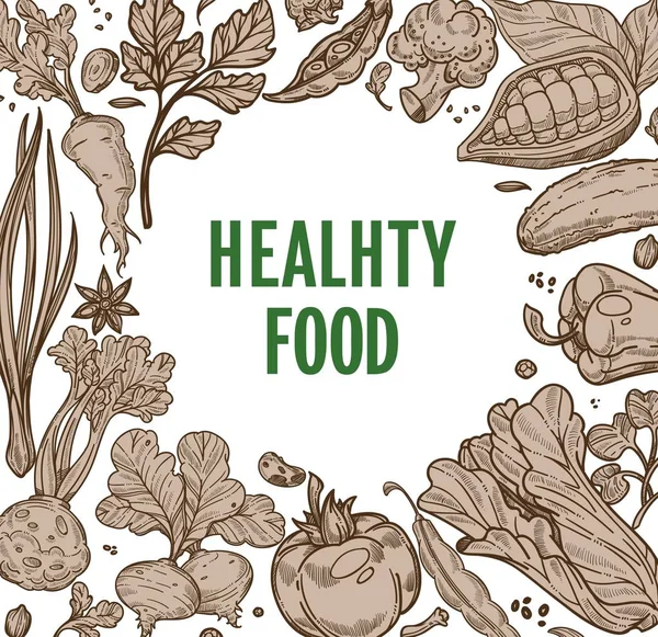 Zelenina Rám Zdravé Potraviny Farma Organický Produkt Vektor Kukuřici Brokolici — Stockový vektor