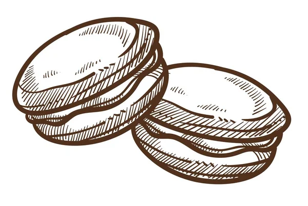 Dessert Pâtisserie Nourriture Macaron Cookie Isolé Vecteur Croquis Paris Gâterie — Image vectorielle