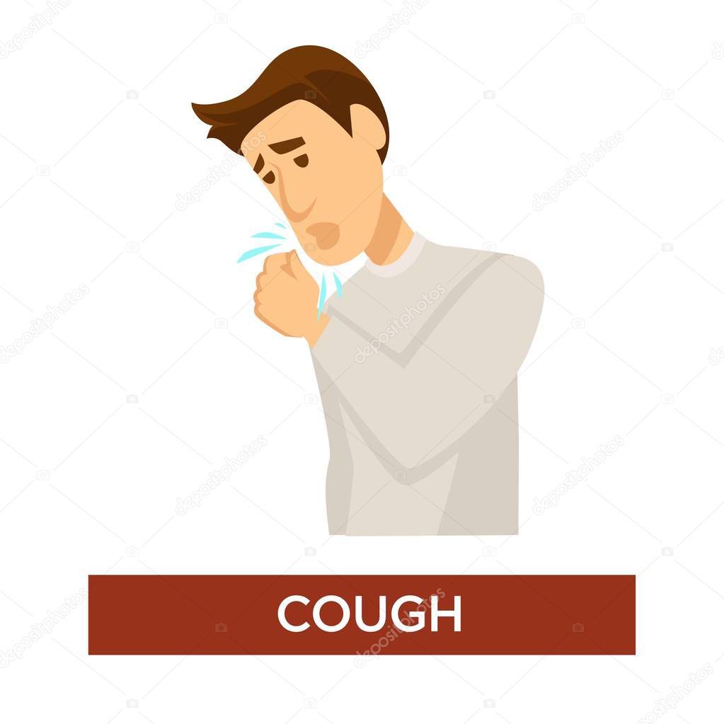 Cold cough symptom sore throat disease or illness vector isolated male character flu and laryngitis bronchitis or tonsillitis antritis medicine and healthcare respiratory disease or illness treatment.