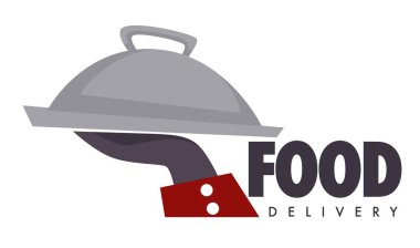 Restoran veya Cafe menü gıda teslim hizmet tepsi yemek yemek sipariş beslenme ulaşım akşam yemeği ve öğle yemeği gastronomi kurye ürün alma yeme tutan kapak vektör garson el ile.