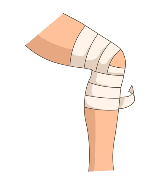 Bandaging Knee Elastic Bandage Joint Injury Leg Trauma First Aid — Stock Vector