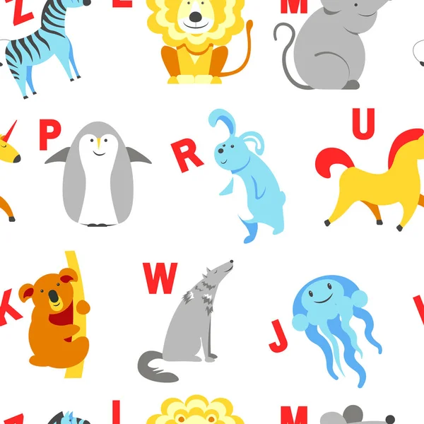 Alphabet Animals Letters Study Material Children Vector Unicorn Dog Hedgehog — Stock Vector