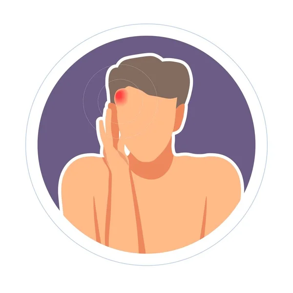 Beule Kopfverletzung Schwellung Schmerzen Oder Schmerzen Isolierte Vektor Männlichen Charakter — Stockvektor