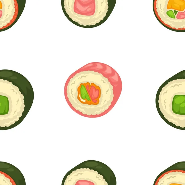 Sushi Rollen Set Sashimi Meeresfrüchte Japanische Lebensmittel Vektor Nahtlose Muster — Stockvektor