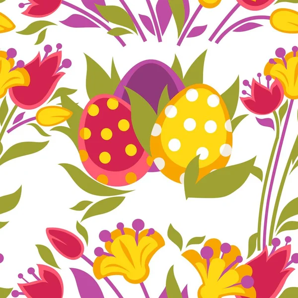 Frühling Ostern Vektor Nahtlose Muster Mit Bunten Eiern — Stockvektor