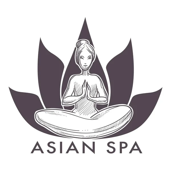 Žena Lotus Jóga Pozice Asian Spa Salon Izolované Ikonu Vektorové — Stockový vektor