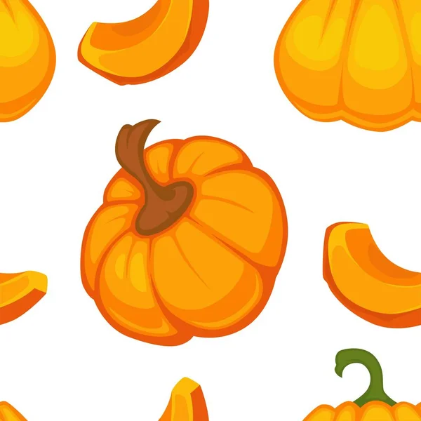 Pumpkin Seamless Cartoon Pattern White Background Vector Illustration — Stock Vector