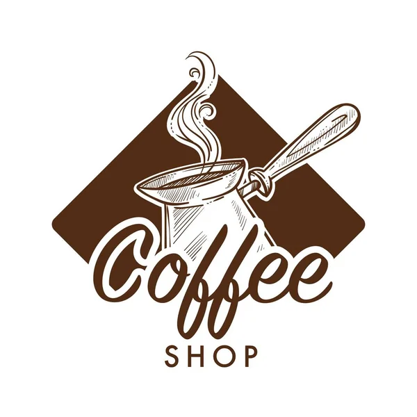 Coffeeshop Turk Met Stoom Geïsoleerd Monochroom Pictogram Café Cafetaria Vector — Stockvector