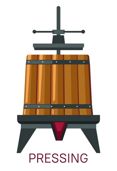 Wijnbouw Industrie Drukken Druiven Mechanisme Vat Machine Vector Fruit Sap — Stockvector