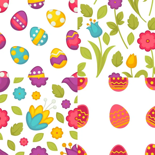 Μοτίβα Απρόσκοπτη Πάσχα Αυγά Και Λουλούδια Άνοιξη Διακοπών Διάνυσμα Χρωματιστό — Διανυσματικό Αρχείο