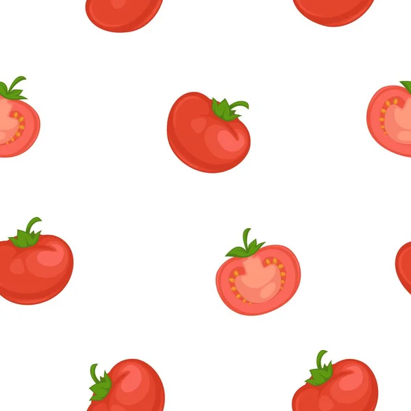 Dibujos Animados Tomate Vector Patrón Sin Costura Sobre Fondo Blanco — Archivo Imágenes Vectoriales