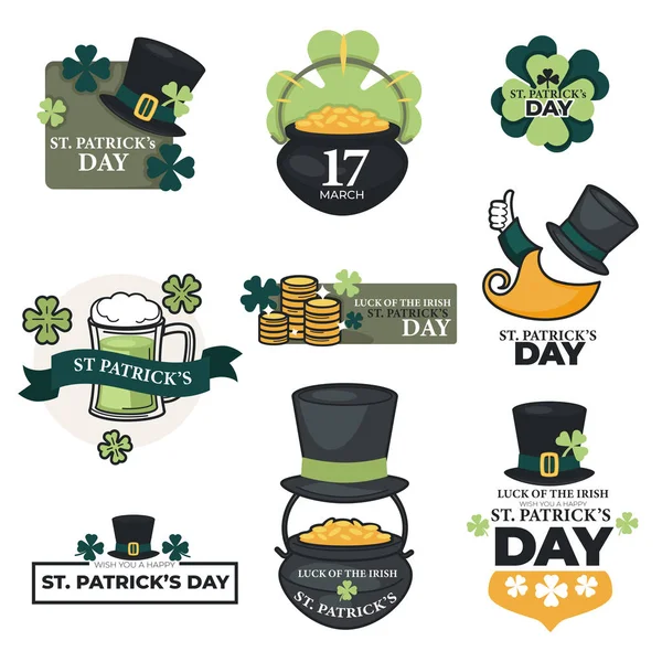 Chapeau Trèfle Leprechaun Patricks Jour Isolé Icônes Irlandaises Pot Vecteur — Image vectorielle