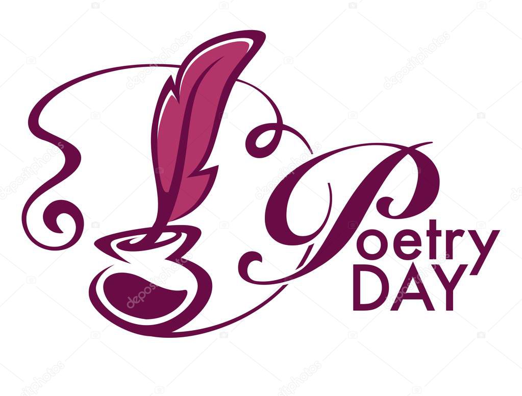 Writers and poetry day isolated icon feather and book vector bookstore or library emblems and logo literature holiday celebration writing and lettering fiction and manuscripts textbooks volumes.
