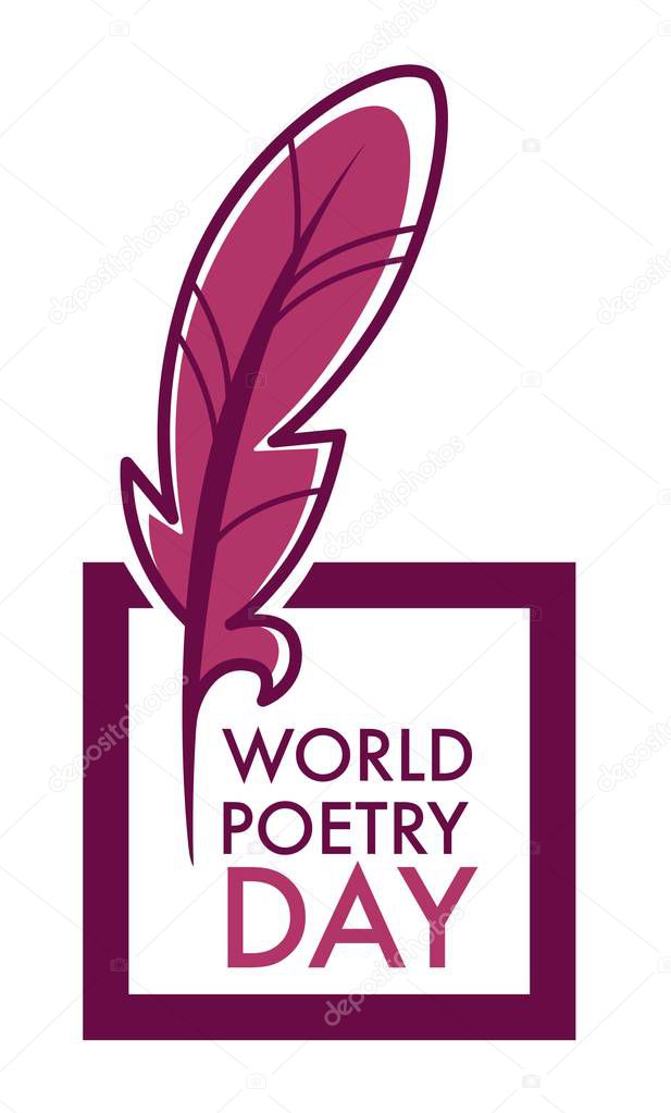 Writers and poetry day isolated icon feather and book vector bookstore or library emblems and logo literature holiday celebration writing and lettering fiction and manuscripts textbooks volumes.