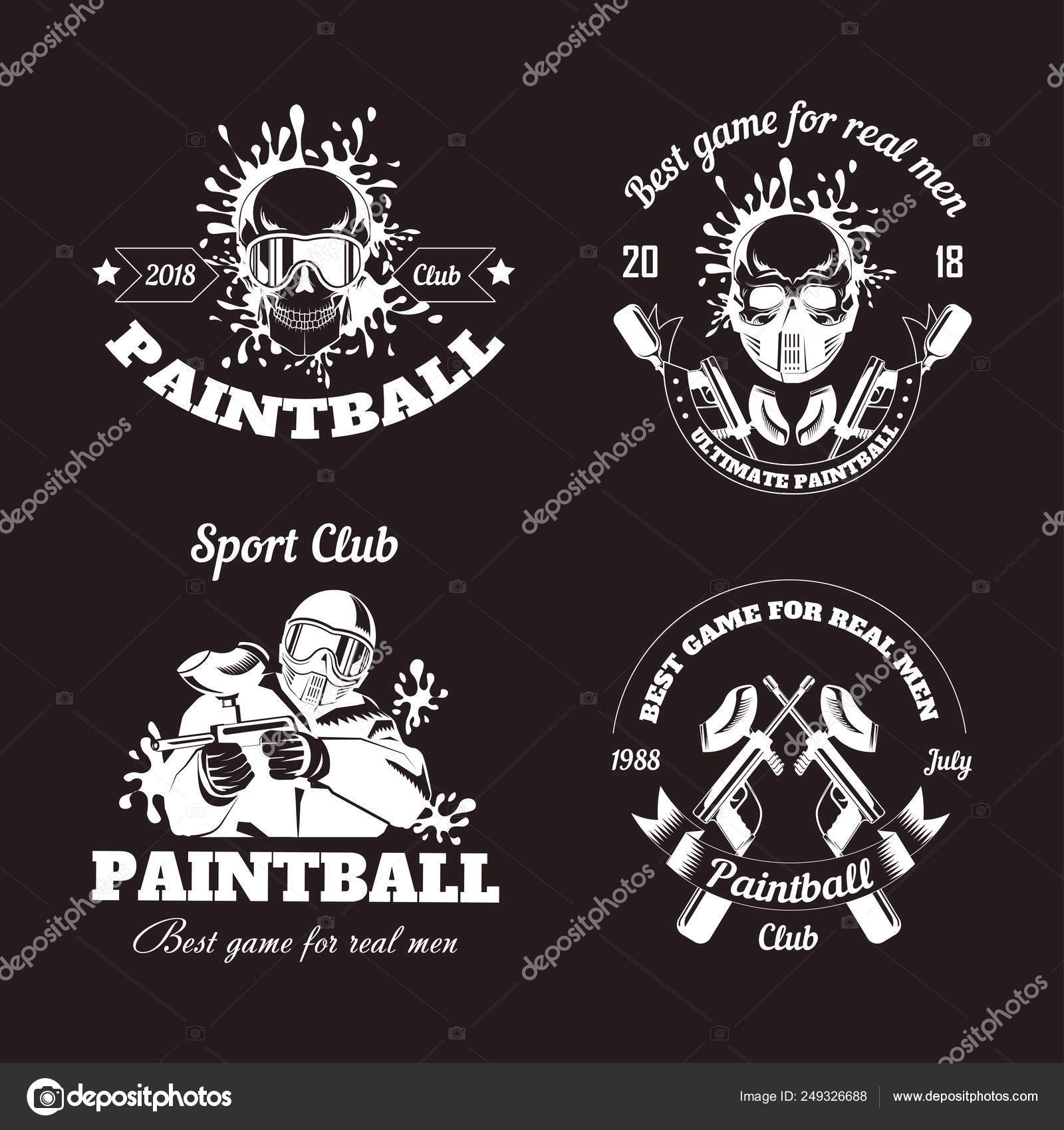 Paintball game sport club logo templates of gamer shooting target or paint ball gun Stock Vector by ©Sonulkaster 249326688