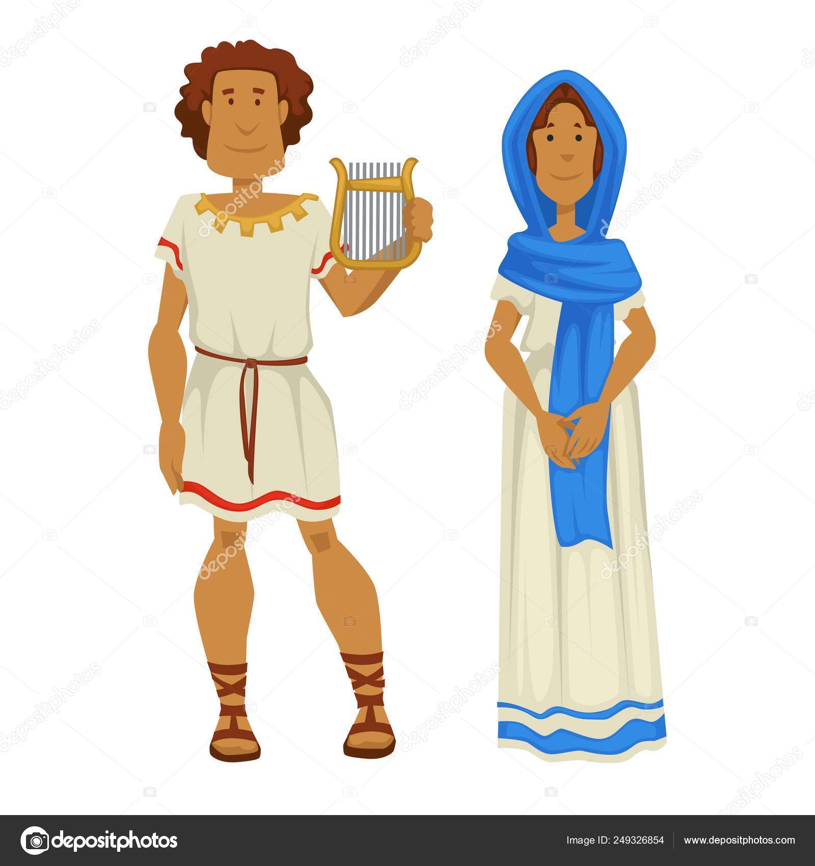 Greek man and woman in national clothing with harp musical instrument Stock  Vector Image by ©Sonulkaster #249326854