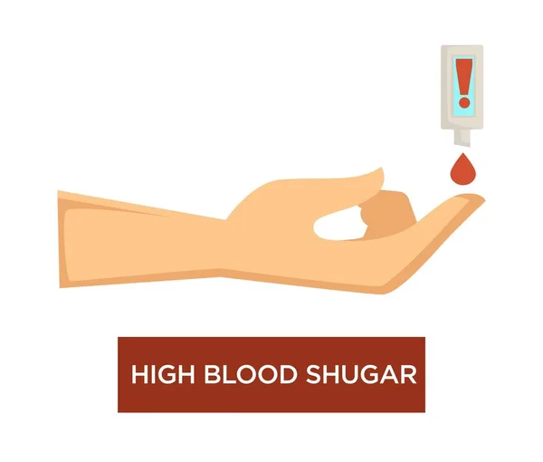 Υψηλό σάκχαρο του αίματος διαβήτη σύμπτωμα χέρι και tester — Διανυσματικό Αρχείο