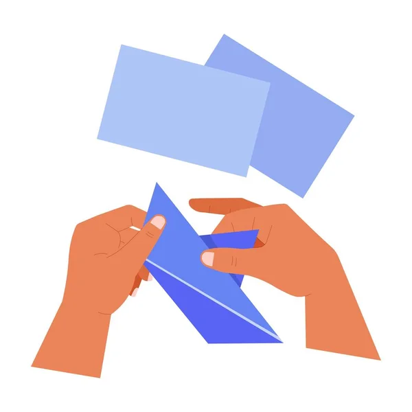 Handen bezig met origami papier schip opklapbare bladen — Stockvector