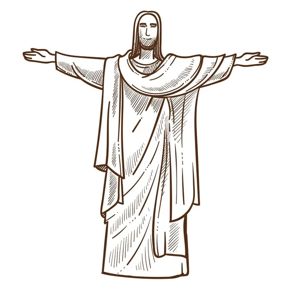 Estatua de Jesucristo en Río de Janeiro esquema de boceto monocromo — Vector de stock