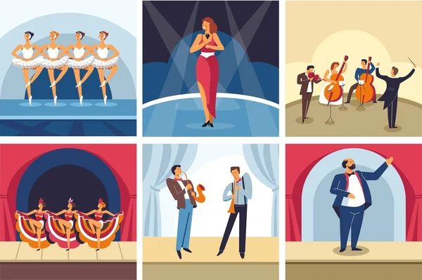 Conciertos espectáculo de danza y canto ópera y ballet orquesta y cabaret — Vector de stock