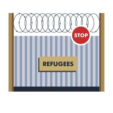 Refugees fence with wiring border crossing illegal migration clipart