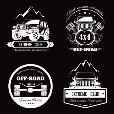 Off-Road 4 x 4 extreme araba kulübü logo şablonlar. Vektör sembolleri