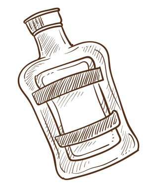 Şişe amblemi ve tek renkli kroki anahat içinde sıvı ile