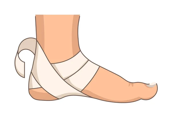 Venda en el talón lesión en el pie o estiramiento vendaje de primeros auxilios — Archivo Imágenes Vectoriales