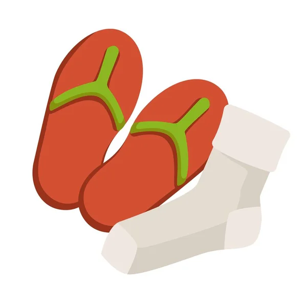 Yaz flip flop Ayakkabı ve çorap ve çorap izole nesne — Stok Vektör