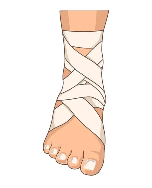 Pé bandagem tornozelo alongamento bandagem parte do corpo isolado — Vetor de Stock