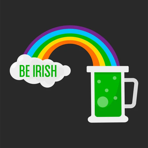 Ierse symbool Saint Patrick dag bier en regenboog — Stockvector