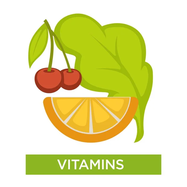 Vitaminer frukt- och bärodlingar sallad blad hälsosam kost — Stock vektor