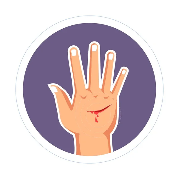 Lesión corte en la mano sangrado rasguño piel daño — Archivo Imágenes Vectoriales
