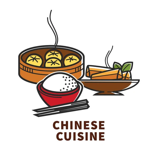 Cuisine chinoise boulettes de riz et petits pains chinois — Image vectorielle