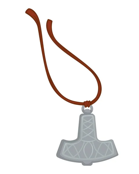 Viking zilveren amulet hanger aan touw Mjolnir hamer van Thor — Stockvector