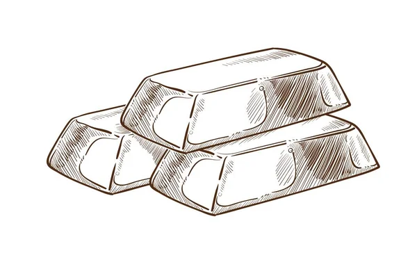 Lingots d'or argent et richesse croquis isolé métal précieux — Image vectorielle