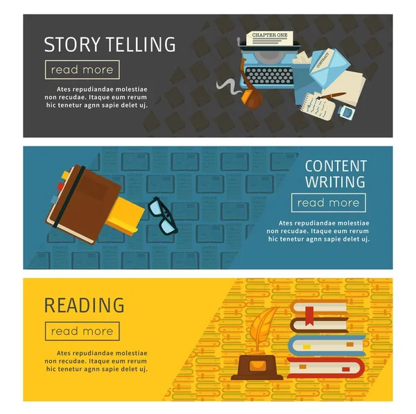 Story telling and content writing reading web page templates — Stock Vector