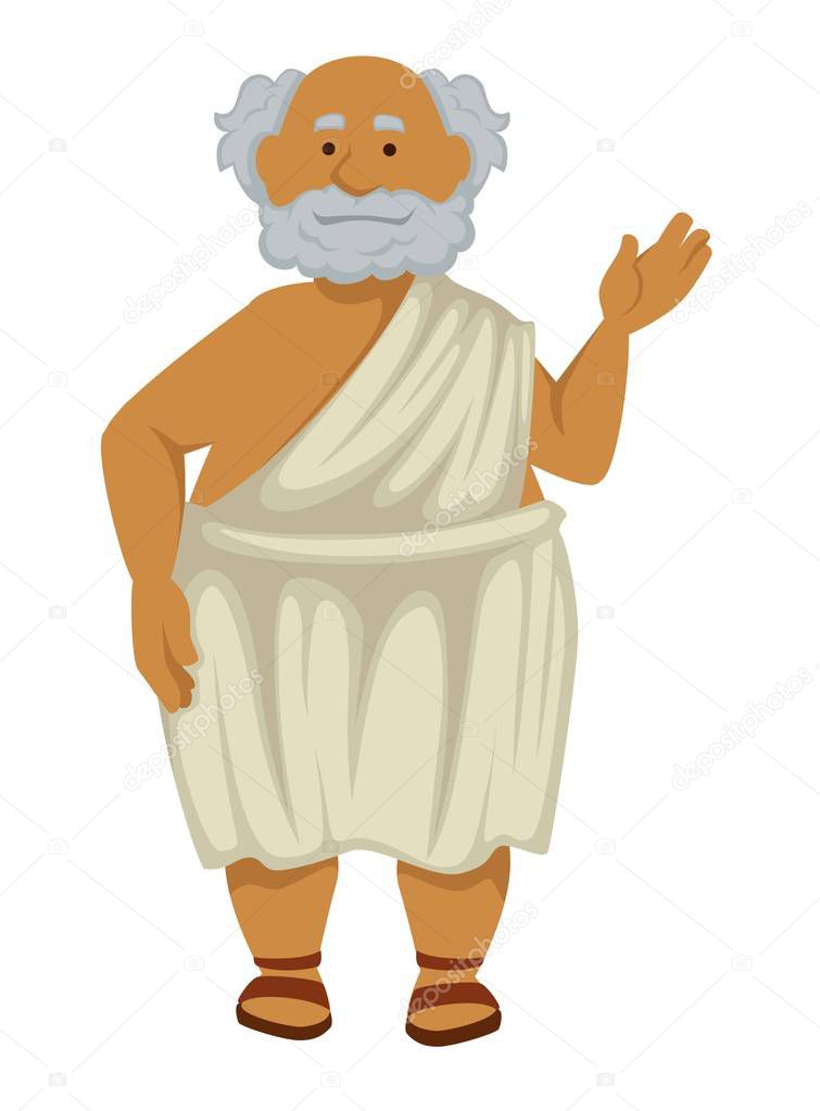 Greek philosopher in robe and sandals isolated elderly man