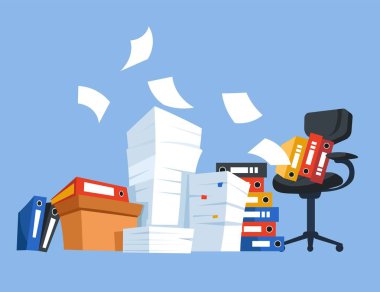 Ofis çalışma koltuğu ve kağıt Belgeler klasörleri ve kutusu