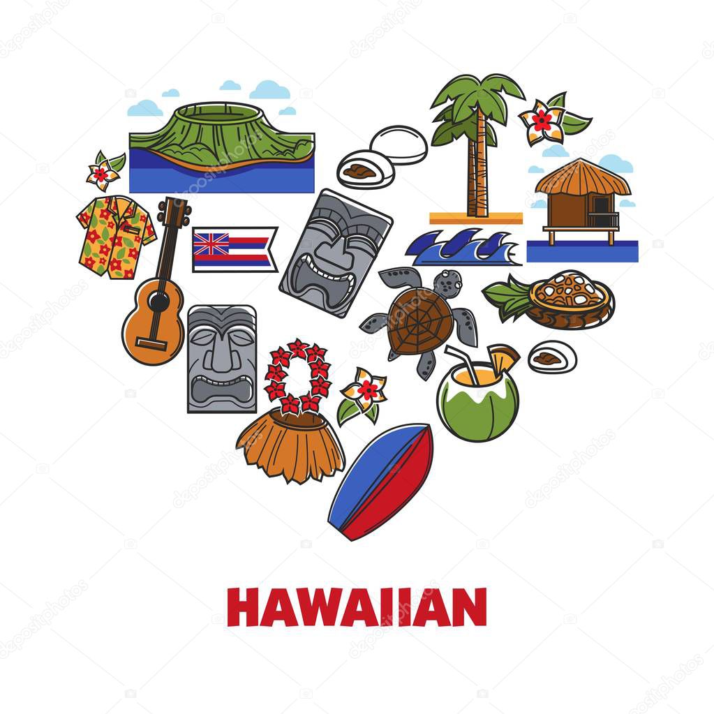 Hawaiian symbols travel to Hawaii food nature and entertainment