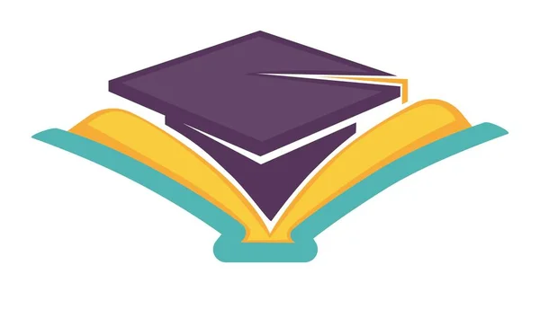 Sombrero académico y símbolo de graduación libro abierto icono aislado — Archivo Imágenes Vectoriales