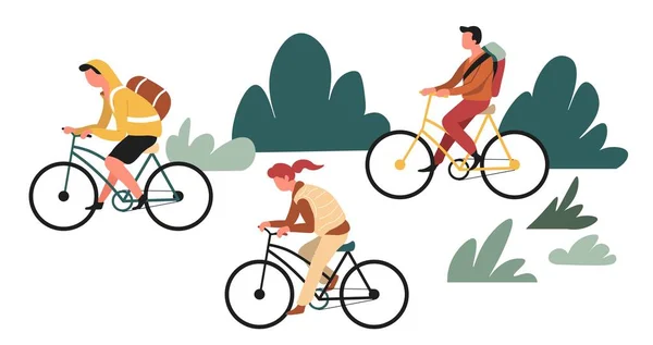 하이킹 또는 배낭 여행 야외 활동 가족 승마 자전거 — 스톡 벡터