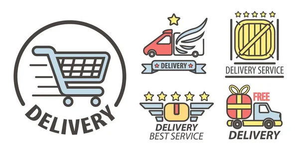 Delivery service isolated icon supermarket cart and truck — Stock Vector