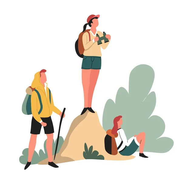 ハイカーバックパックや両眼ハイキング野外活動の旅 — ストックベクタ