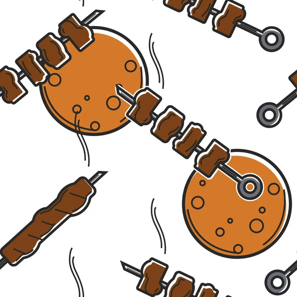 Мясо барбекю и пита-хлеб на шампуре барбекю бесшовный узор — стоковый вектор