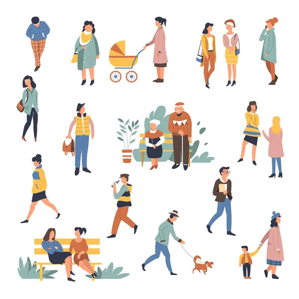 Gente caminando al aire libre mujer y hombre paseando juntos — Vector de stock