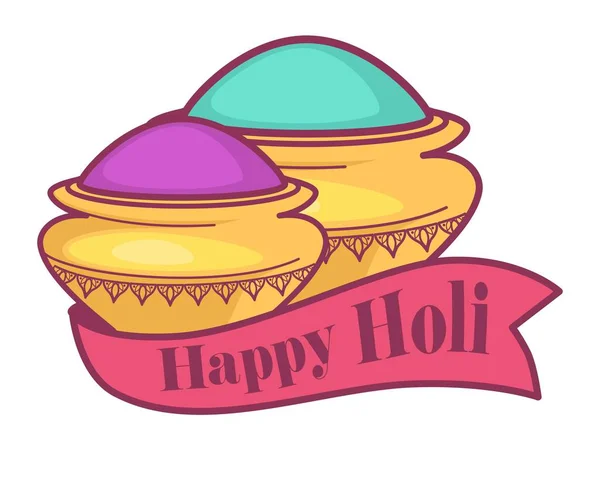 Šťastné holi indiánská dovolená izolovaná ikona barevný prášek v miskách — Stockový vektor