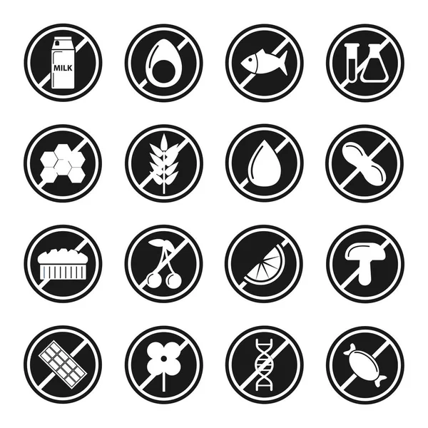 Food and chemicals prohibition sign isolated monochrome icons — Stock Vector