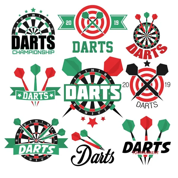 Darts játék elszigetelt ikonok sport cél vagy cél — Stock Vector