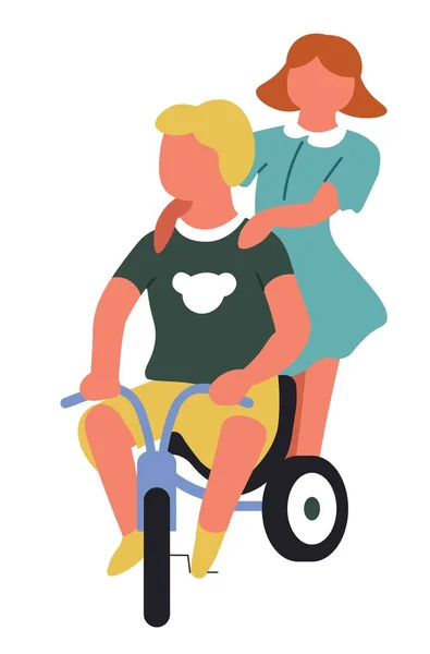 Niño y niña montar en bicicleta niños jugando juegos — Archivo Imágenes Vectoriales